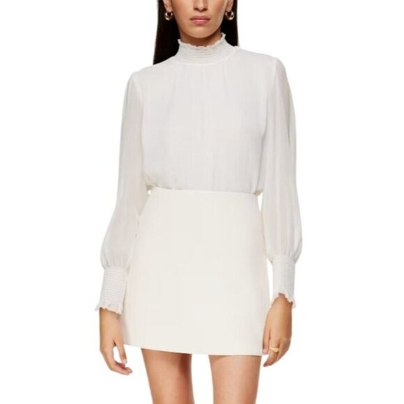 Aritzia Wilfred Valencia Blouse Light Birch Ivory Chiffon Mock Neck Top - Picture 3 of 15